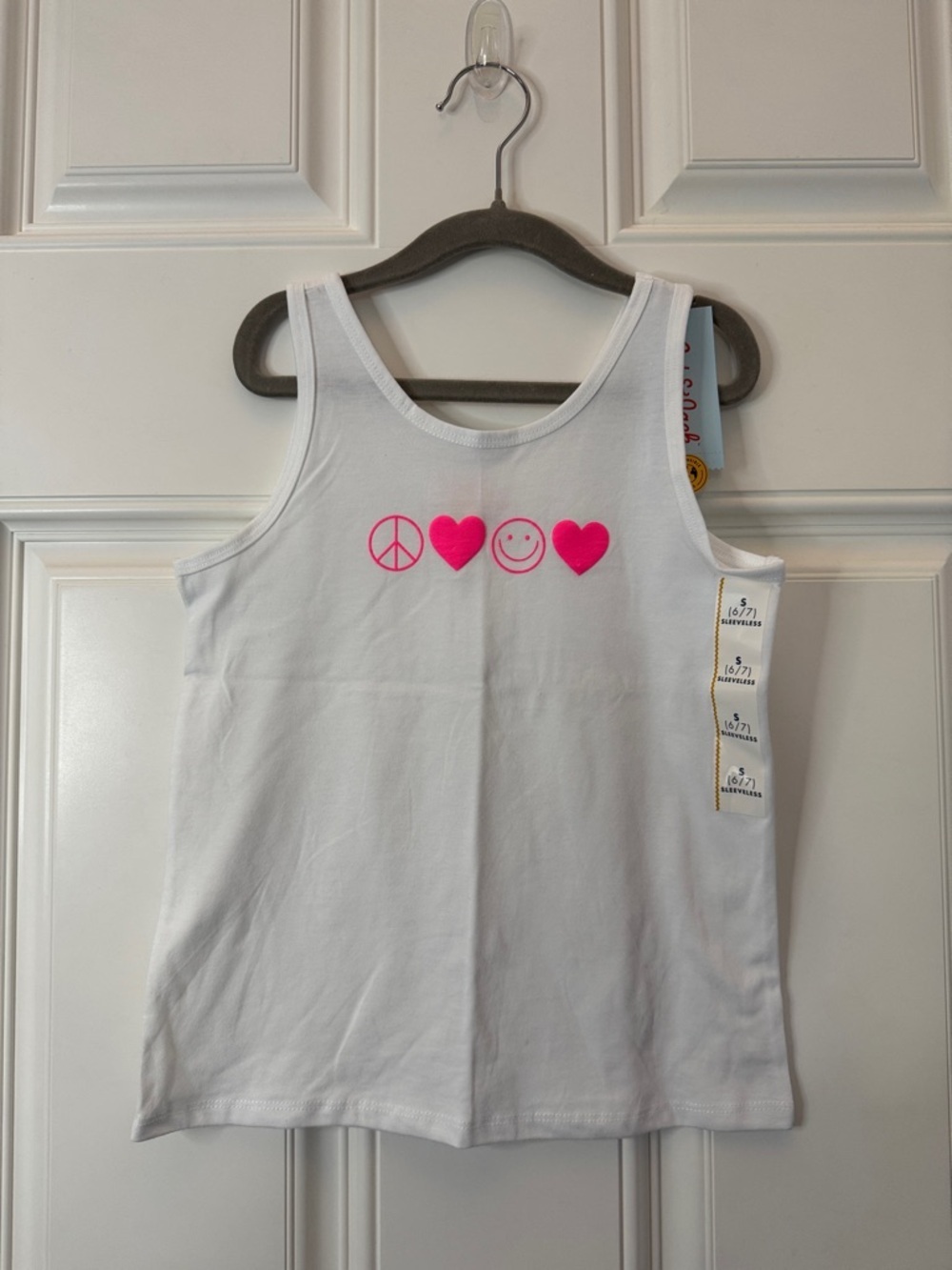 Cat & Jack Girls White Pink Tank Top Peace Love Happiness Small (6/7) New NWT